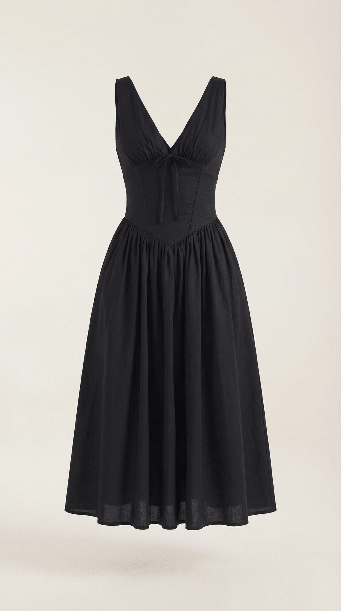 Vestito midi donna — corpetto aderente e scollo a V