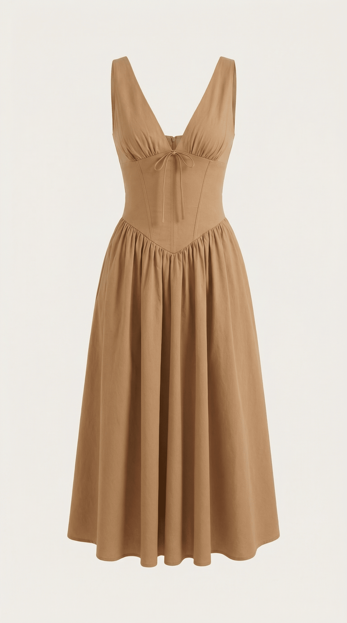 Vestito midi donna — corpetto aderente e scollo a V