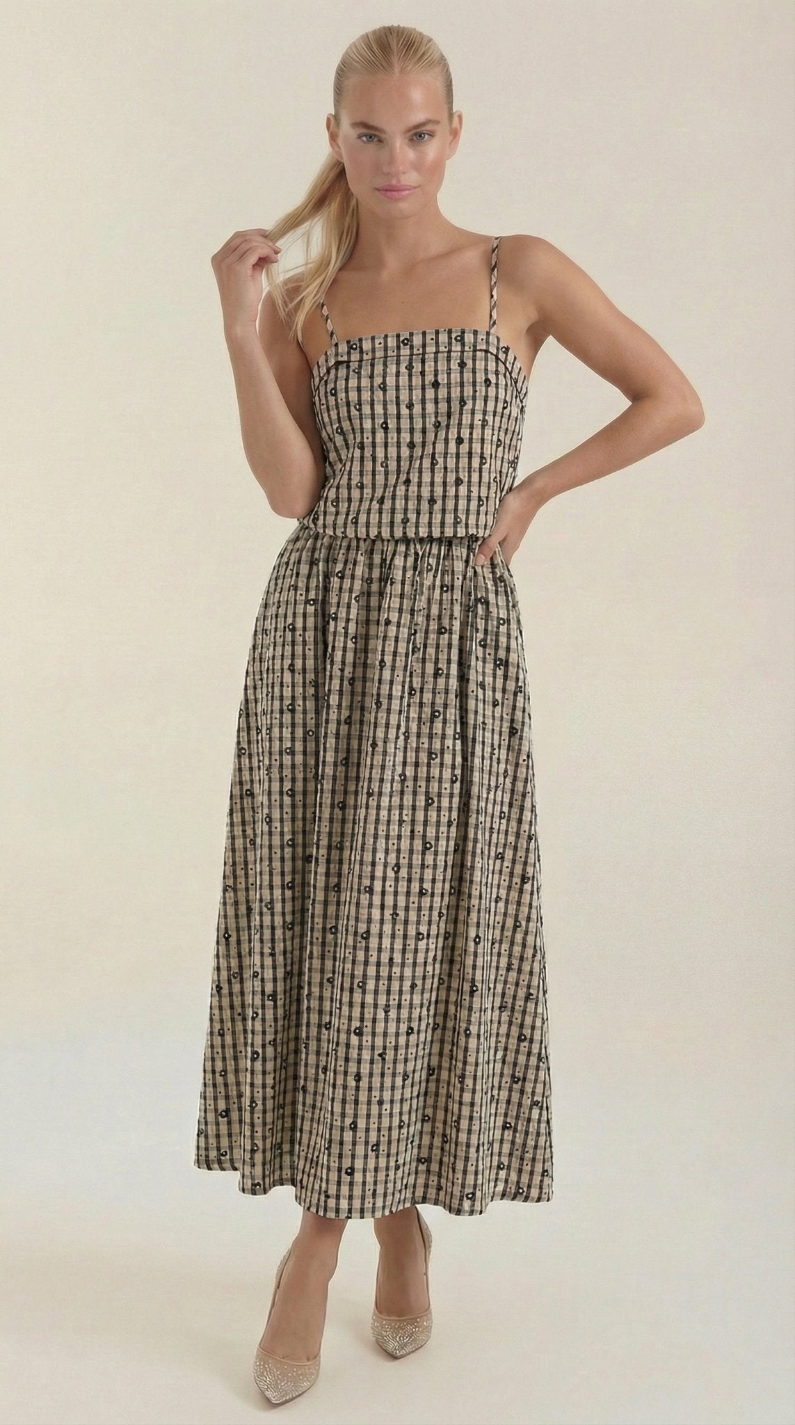Damen Midikleid - Quadratischer Ausschnitt Ärmellos Lockerer Schnitt