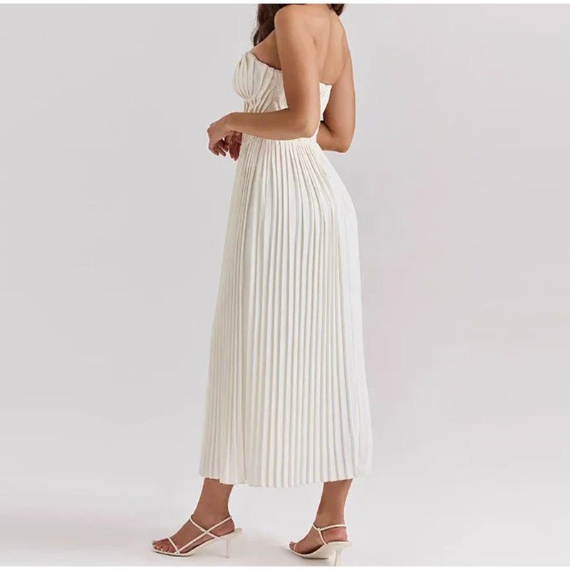 Damen Midikleid — Trägerlos Ärmellos Falten Oberteil & Rock