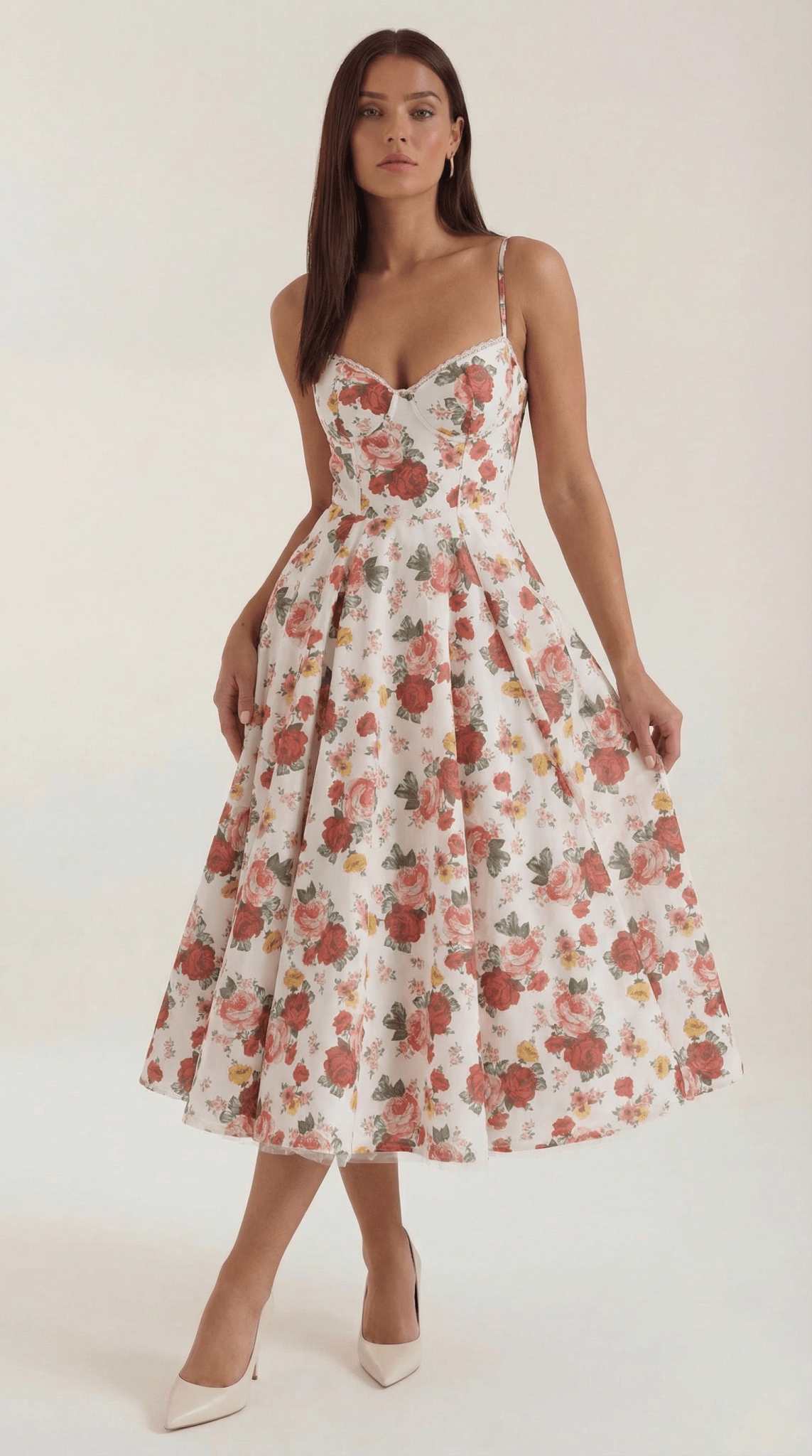 Damen Midikleid — Herzausschnitt & Spaghettiträger