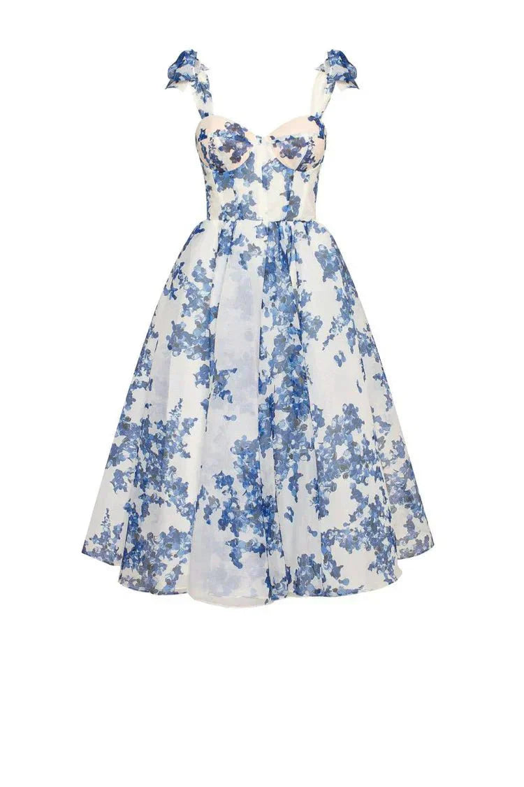 Damen Minikleid — Korsett-Detail, Blumenmuster