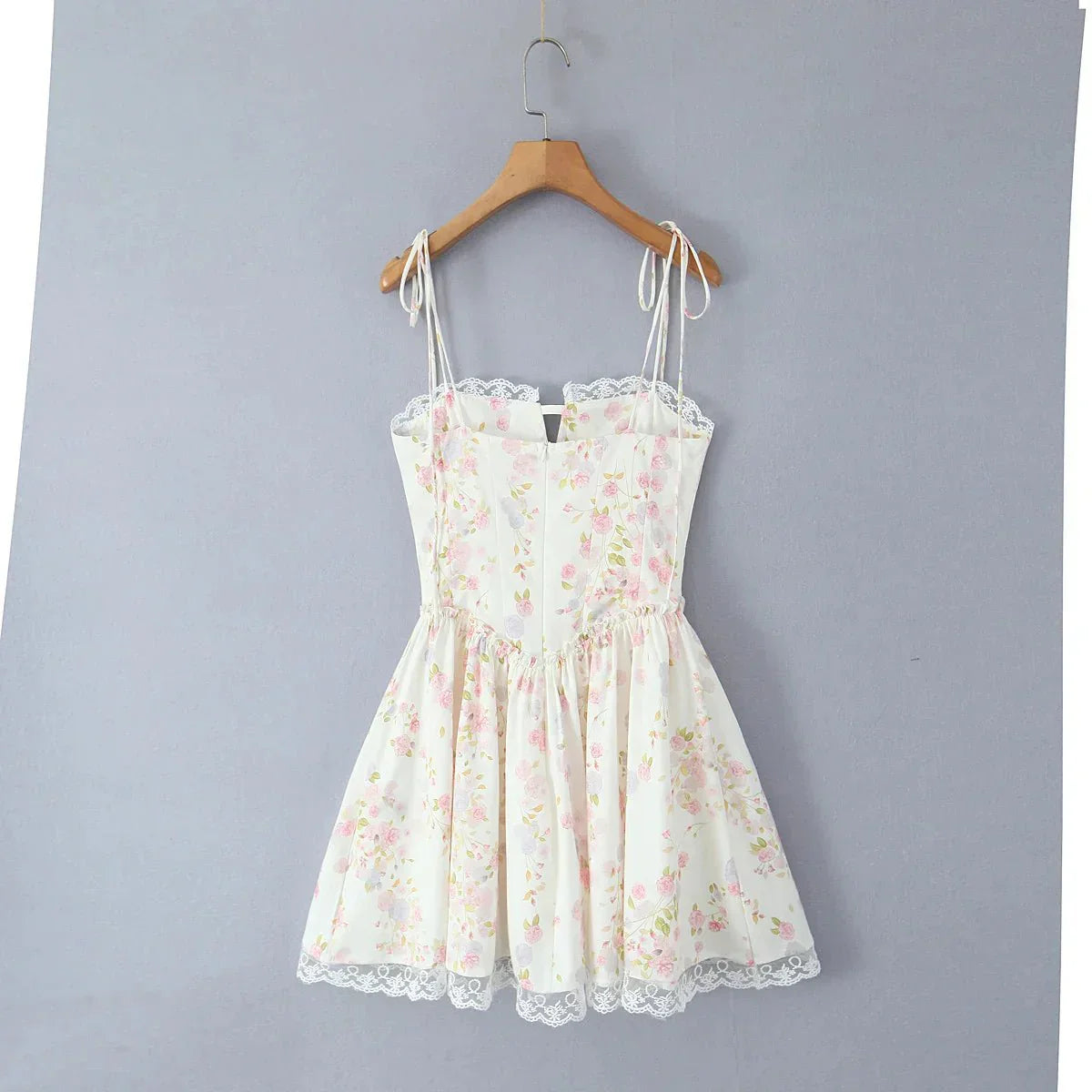 Damen Minikleid — Spitzenstickerei, Taillenband, Korsett-Oberteil