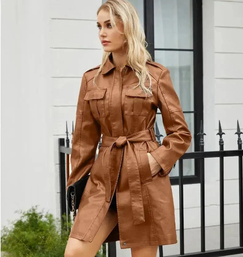 Hemdblusenkleid Damen — Lange Ärmel, Taillengürtel, Knopfverschluss