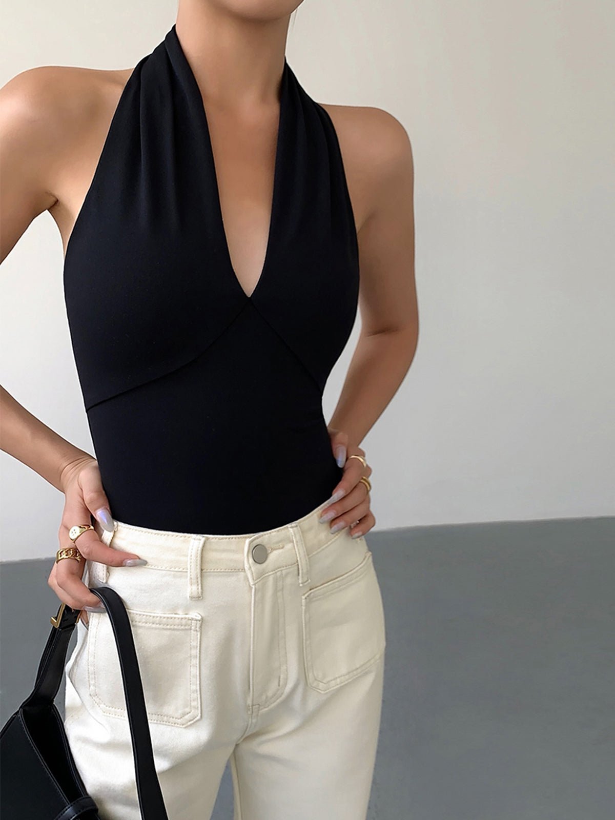 Canotta da donna — Scollo halter a V profondo, schiena scoperta