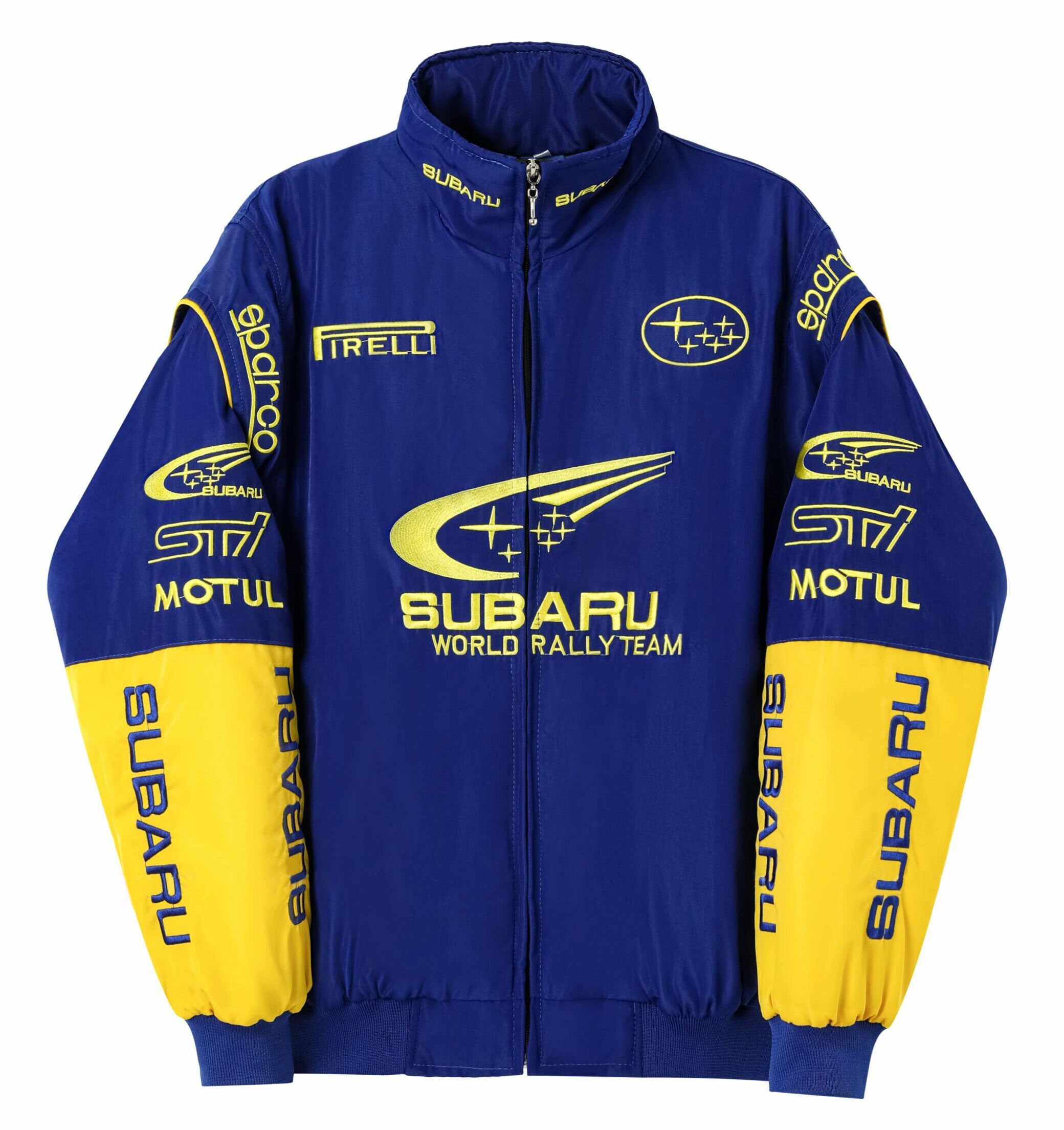 Chaqueta del Equipo de Rally Mundial Subaru – Abrigo con cremallera azul y amarillo Motorsport Racing
