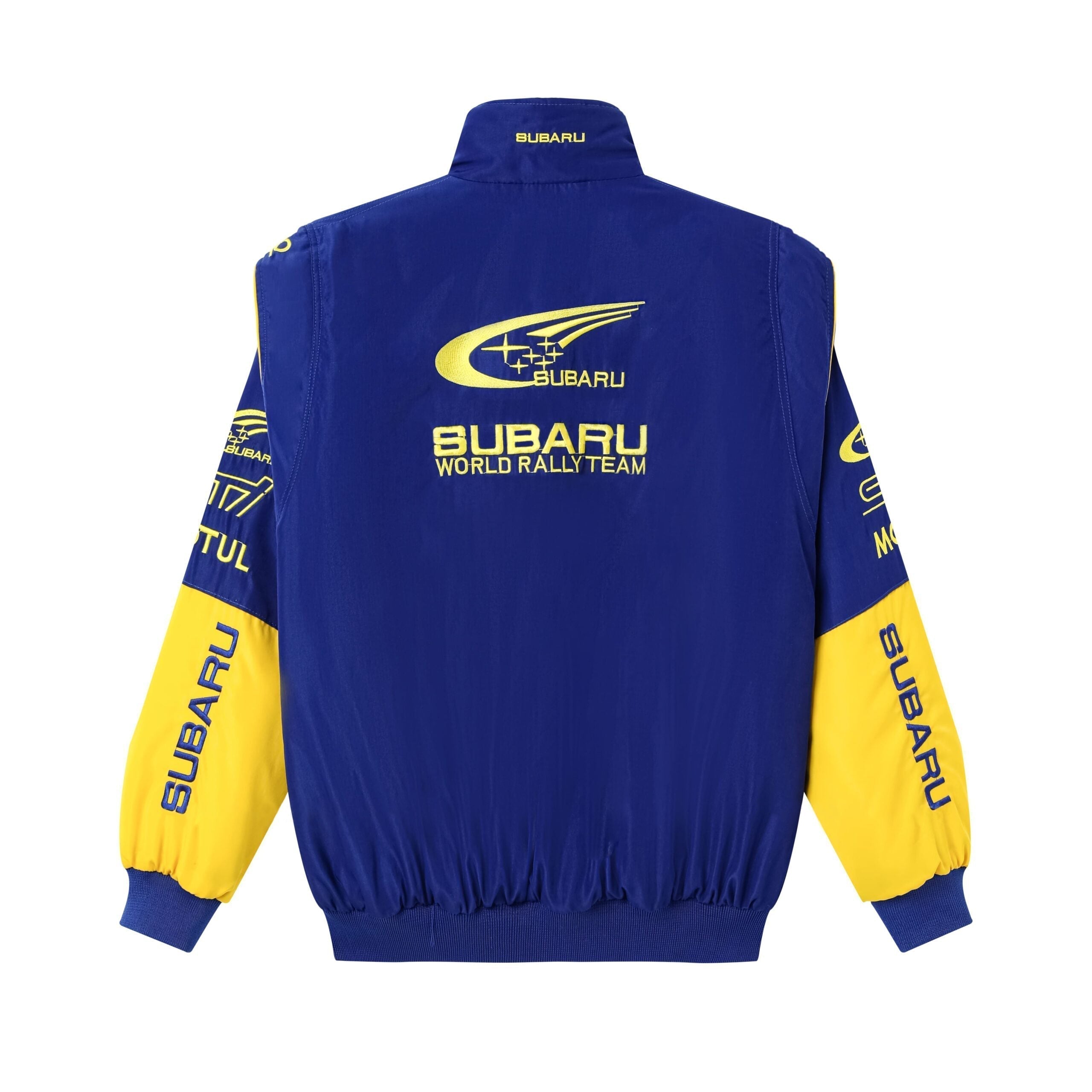 Chaqueta del Equipo de Rally Mundial Subaru – Abrigo con cremallera azul y amarillo Motorsport Racing