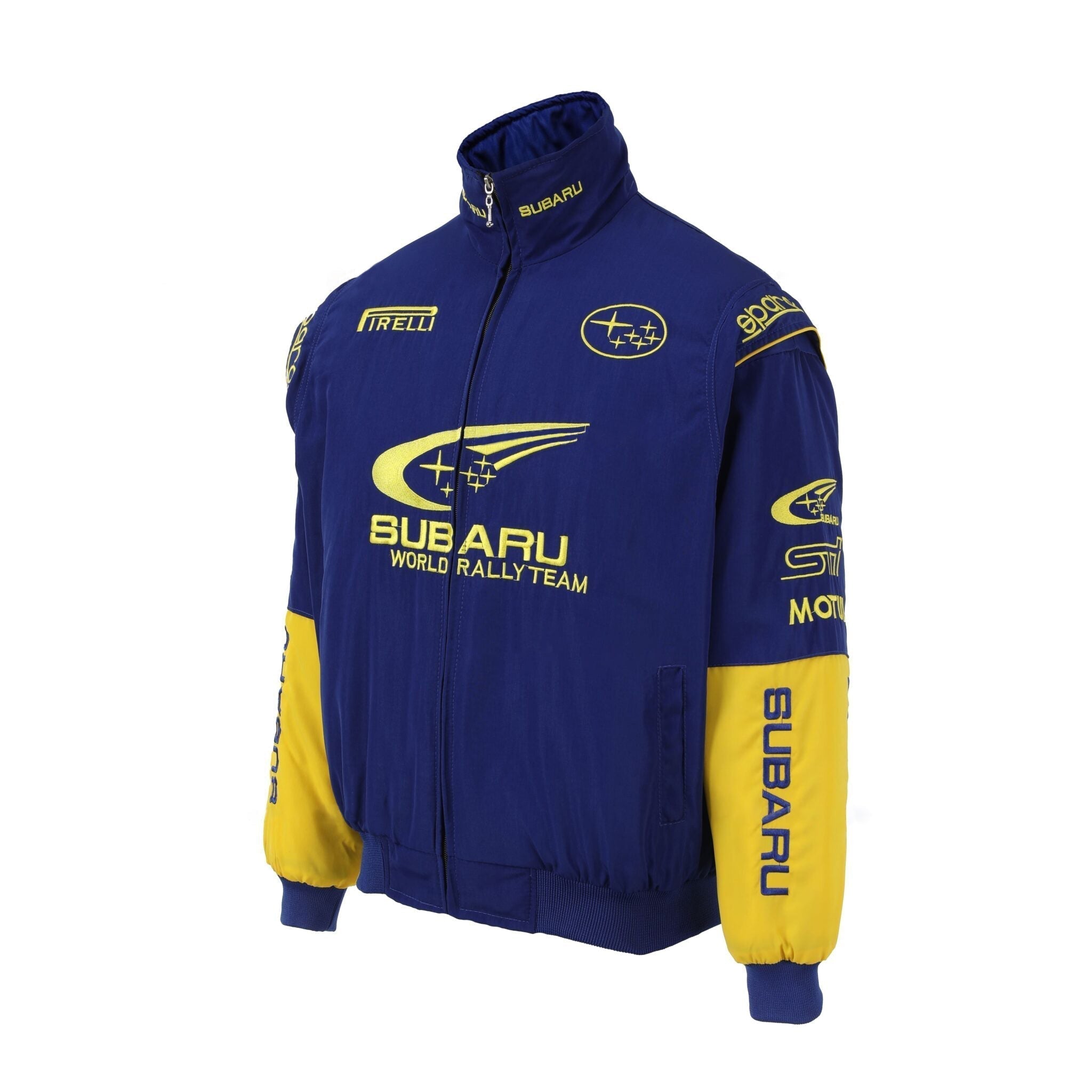 Chaqueta del Equipo de Rally Mundial Subaru – Abrigo con cremallera azul y amarillo Motorsport Racing