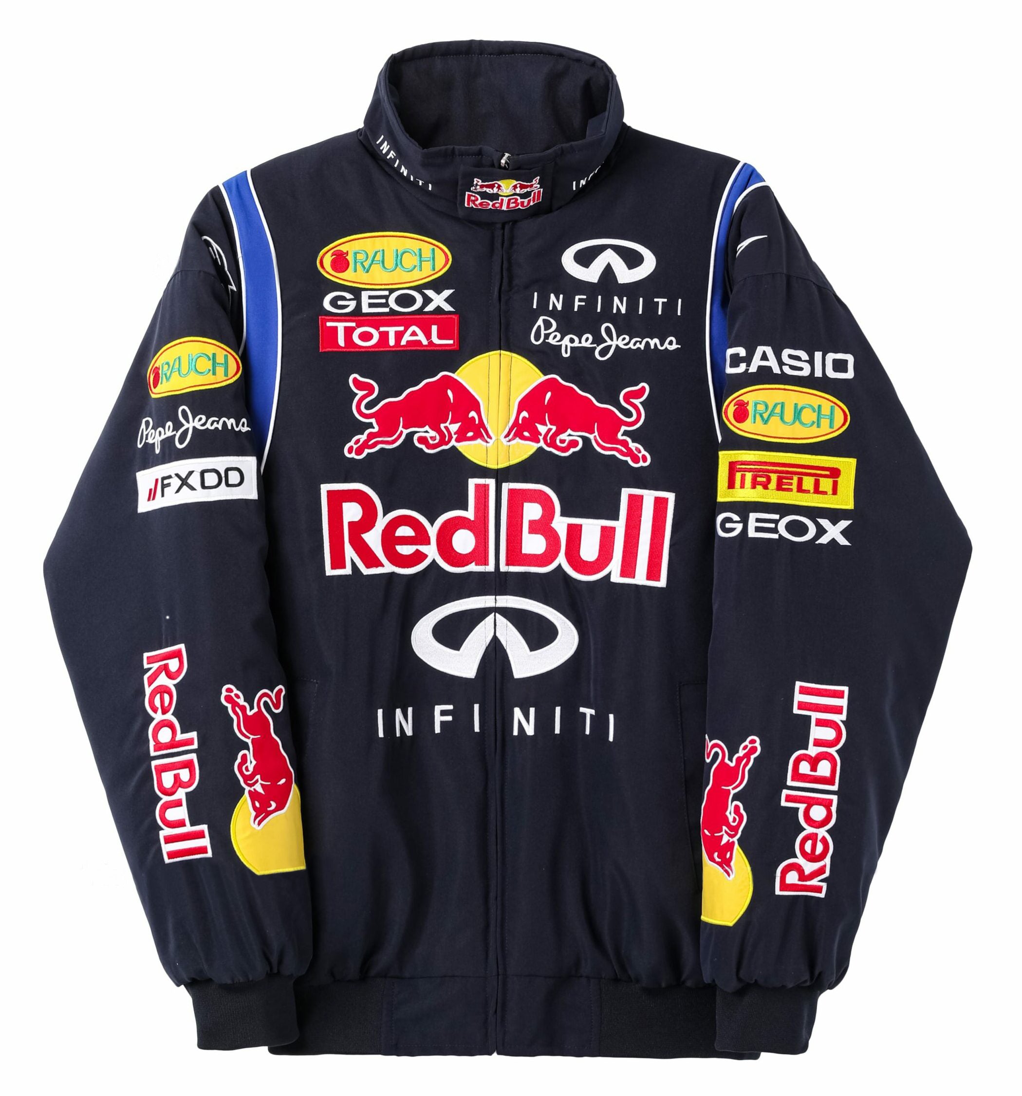 Chaqueta del Equipo de Carreras Red Bull Racing F1 - Bomber azul marino Motorsport con patrocinadores bordados
