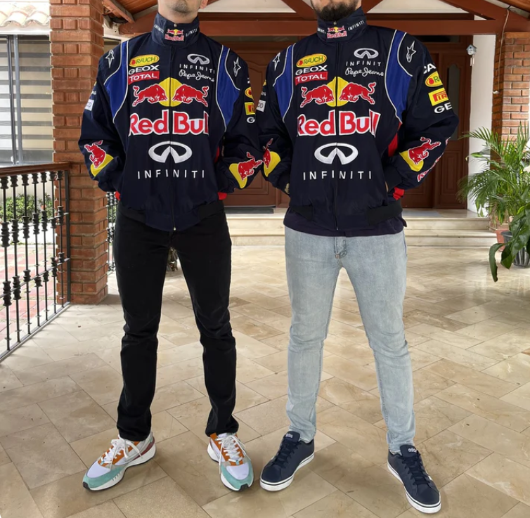 Chaqueta del Equipo de Carreras Red Bull Racing F1 - Bomber azul marino Motorsport con patrocinadores bordados