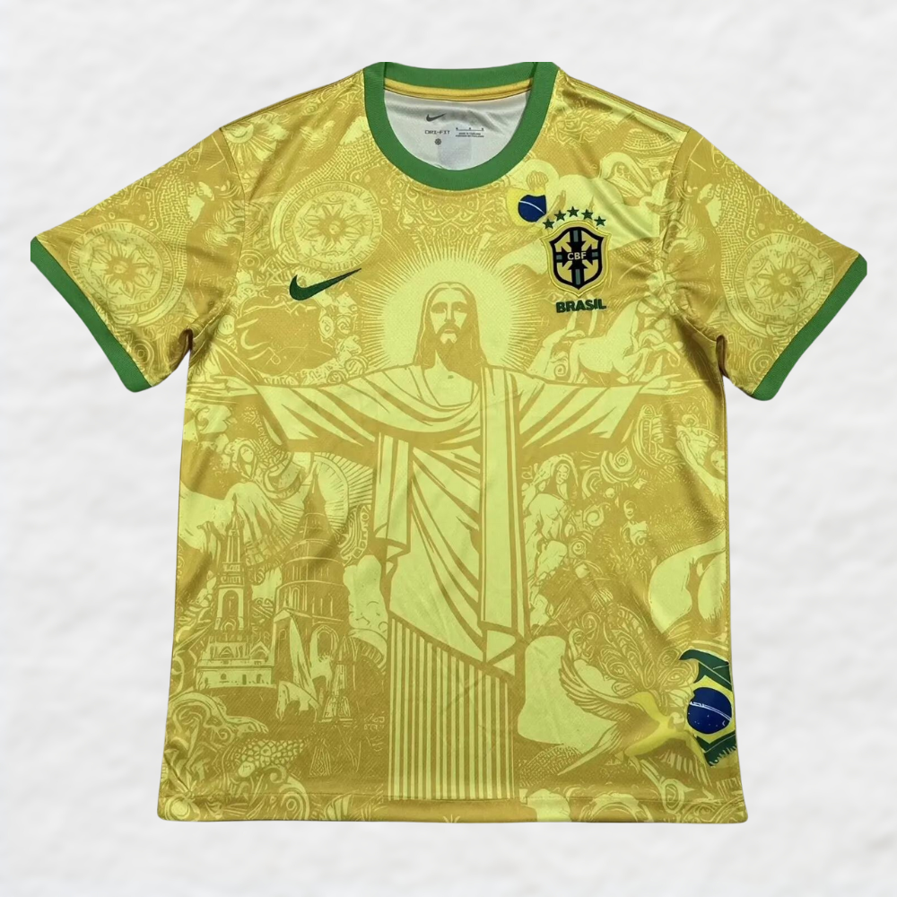 BRASILIEN 2024/25 Gelbes „JESUS CHRISTUS DER ERLÖSER“ SPEZIALTRIKOT