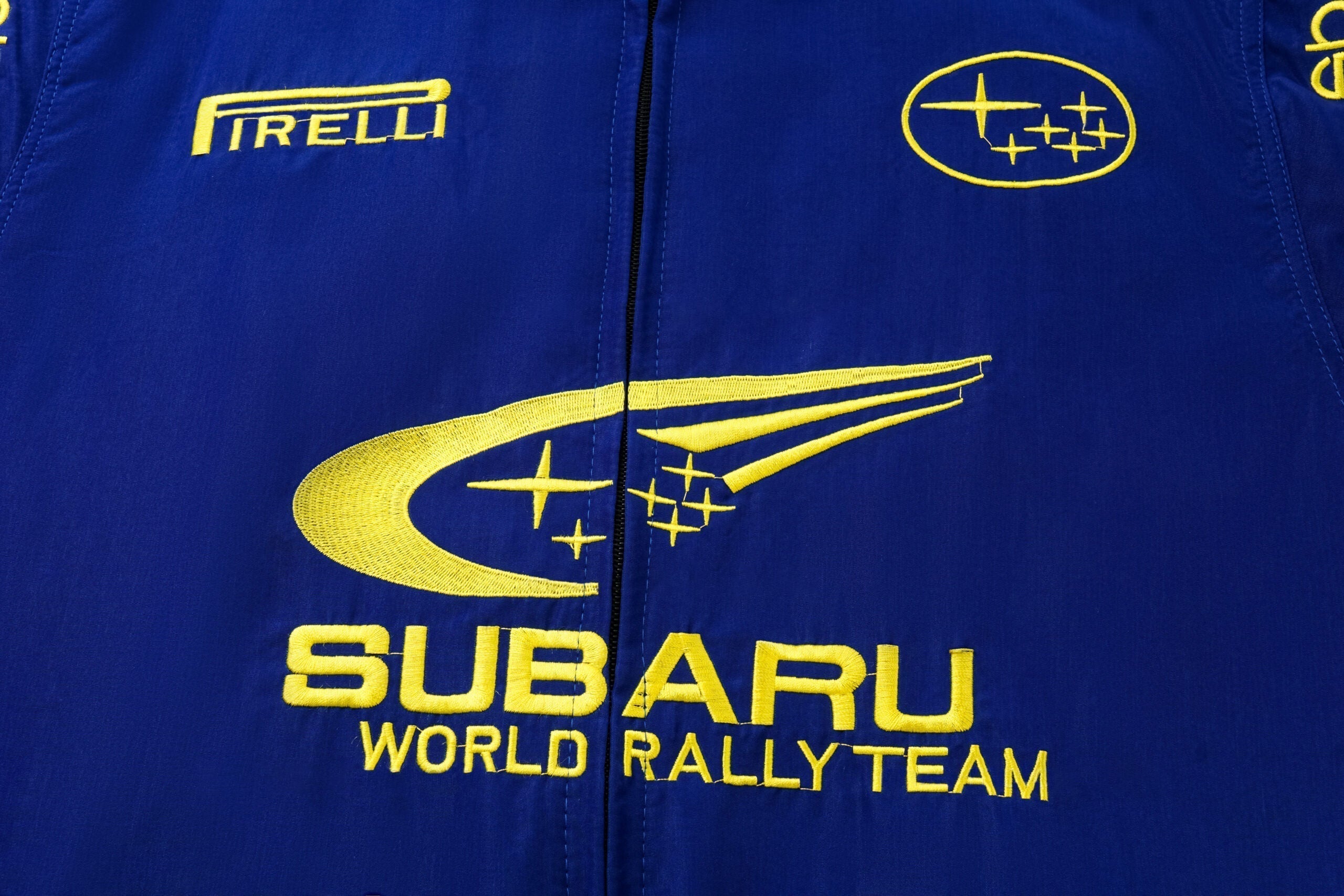 Chaqueta del Equipo de Rally Mundial Subaru – Abrigo con cremallera azul y amarillo Motorsport Racing