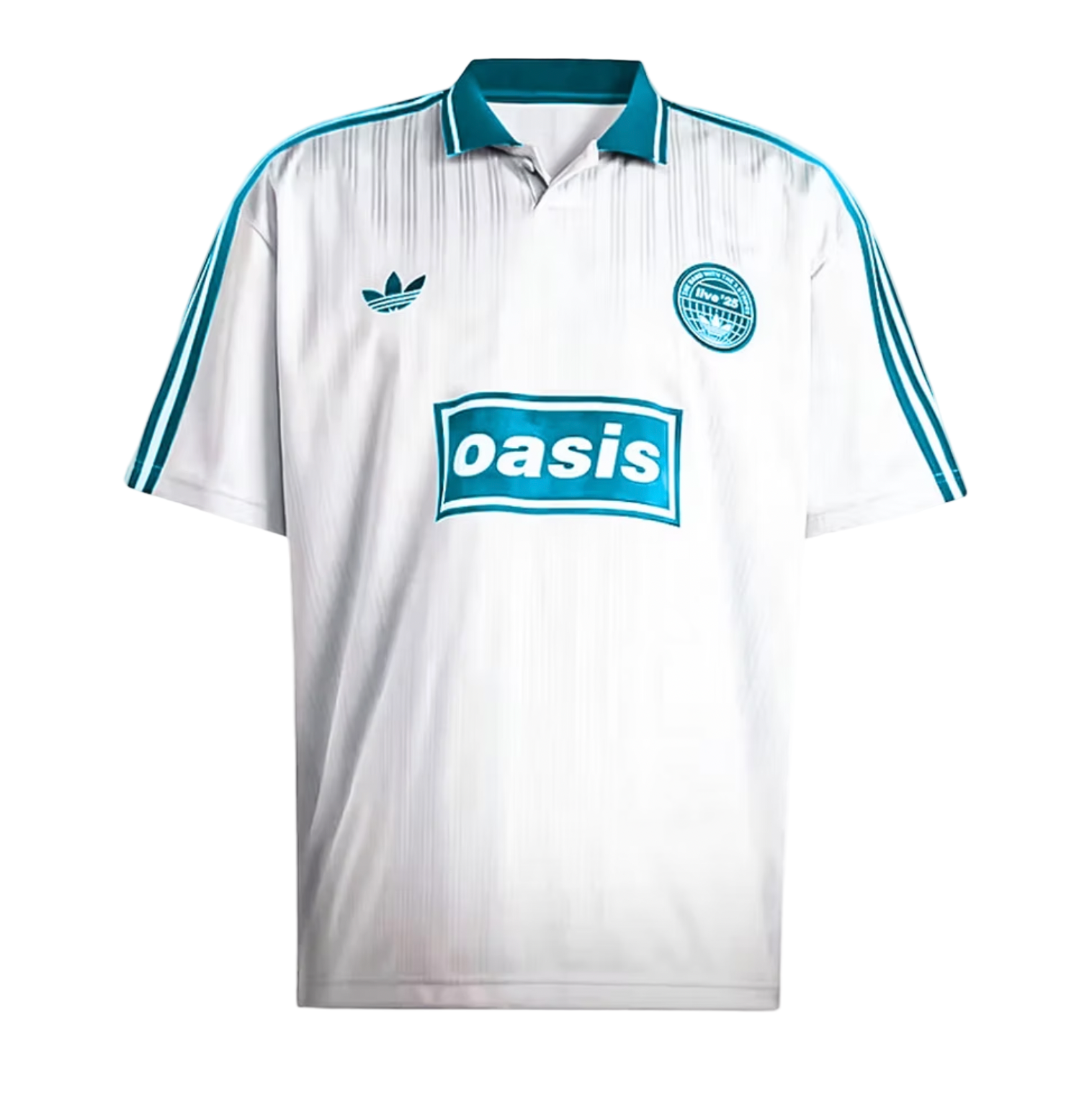 Maglia Oasis x Adidas bianca e azzurro chiaro