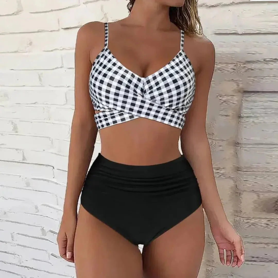 Damen Bikini-Set, hoch tailliert, Wickeldesign mit Überkreuzung