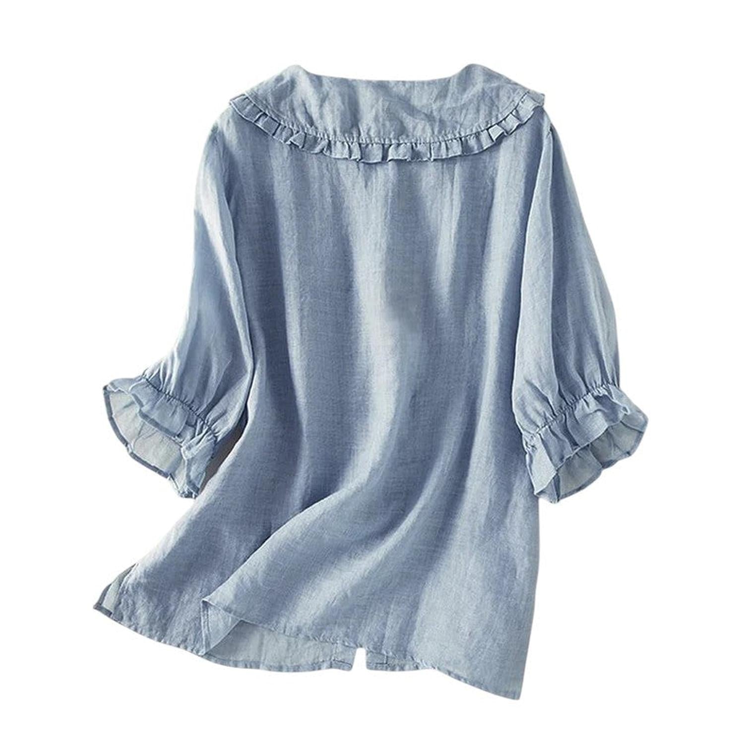 Blouse femme col à volants en coton coupe ample