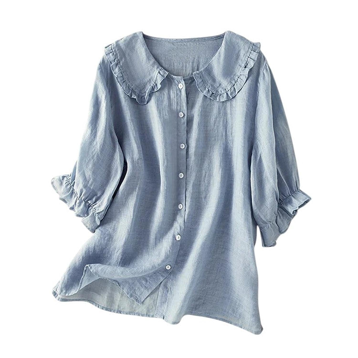 Blouse femme col à volants en coton coupe ample