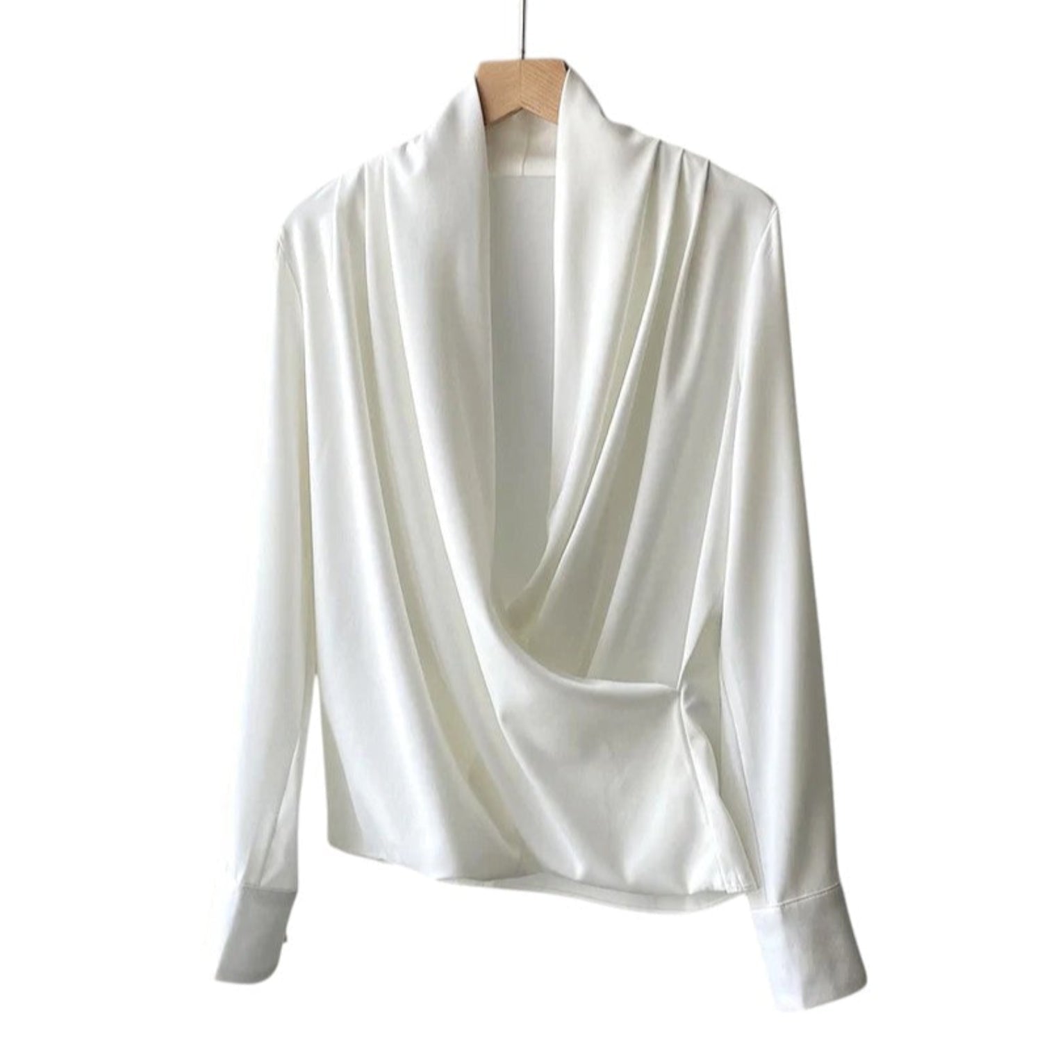 Blusa para mujer de manga larga suave con pliegues y caída