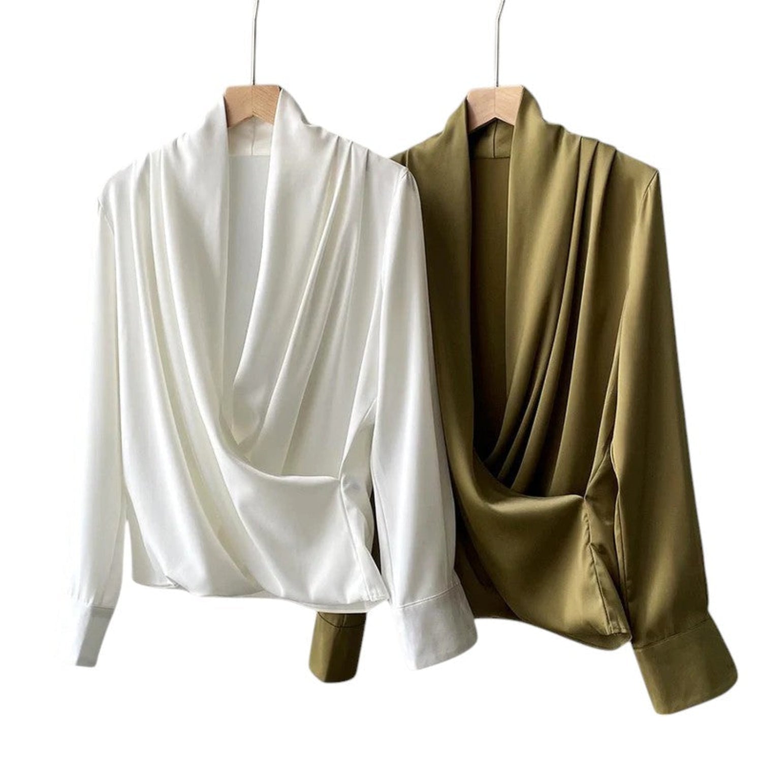 Blusa para mujer de manga larga suave con pliegues y caída