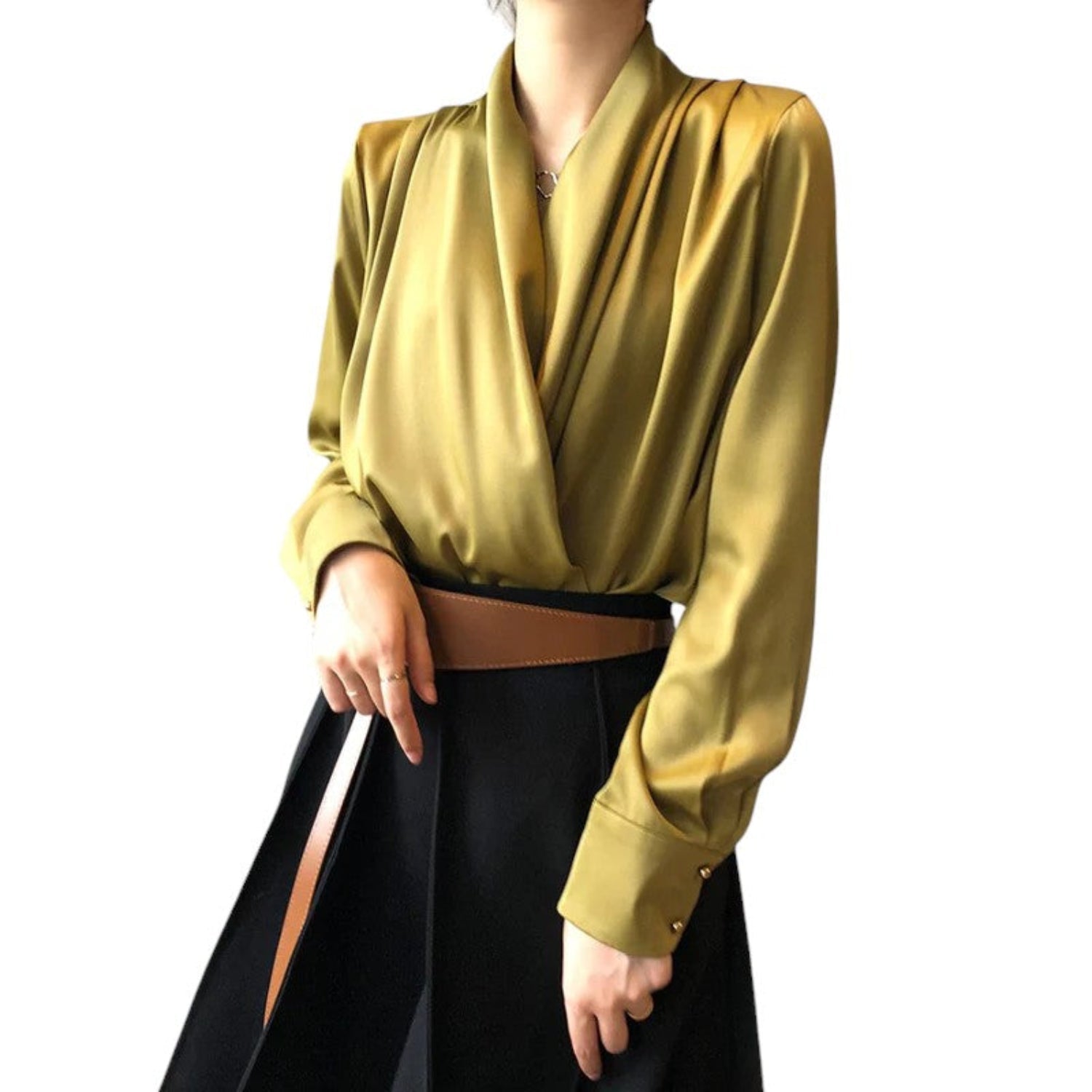 Blouse femme manches longues plissées douces drapées