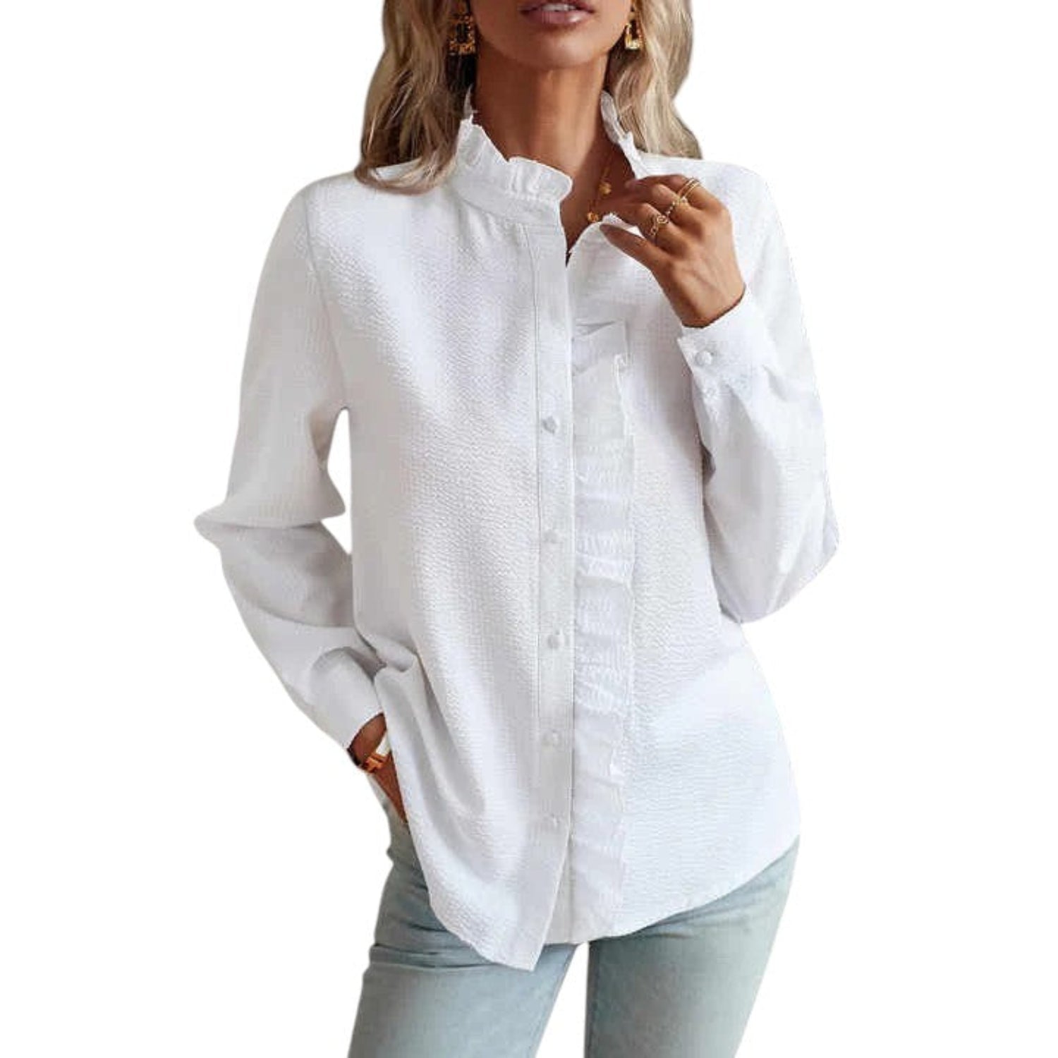 Camicia donna a righe con maniche lunghe, vestibilità classica