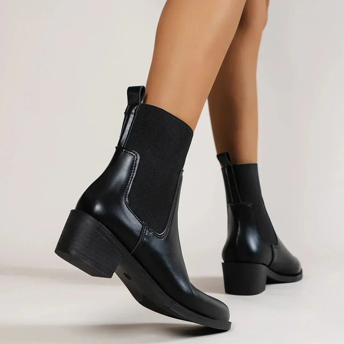 Boots Women Chelsea Design Pointed Toe Block Heel Winter