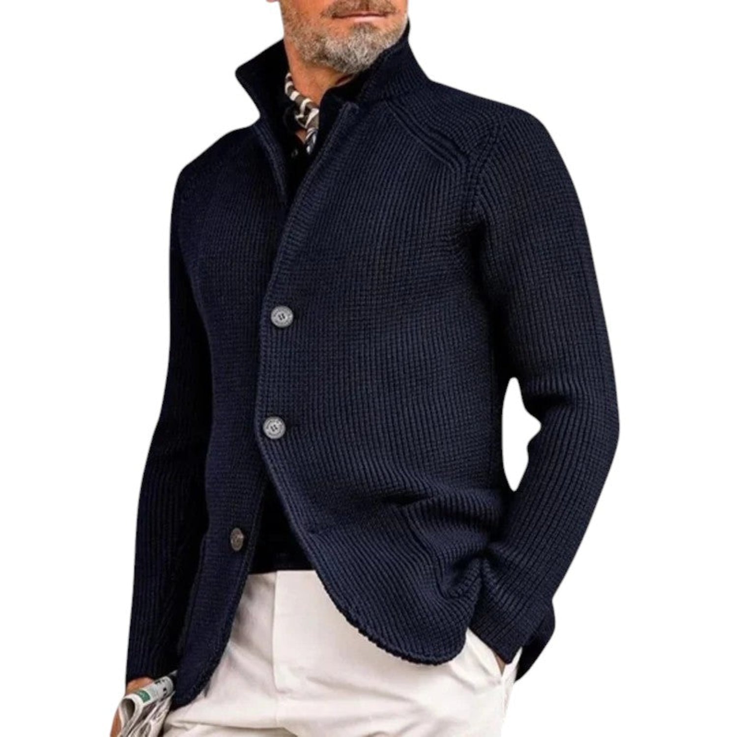 Cardigan Herren Gestrickter Knopfverschluss Gerippter Pullover Klassischer Eleganter Stil