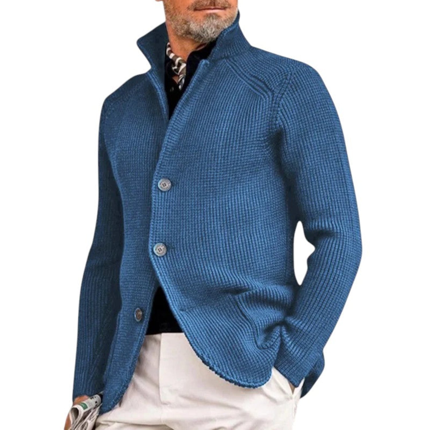 Cardigan Herren Gestrickter Knopfverschluss Gerippter Pullover Klassischer Eleganter Stil