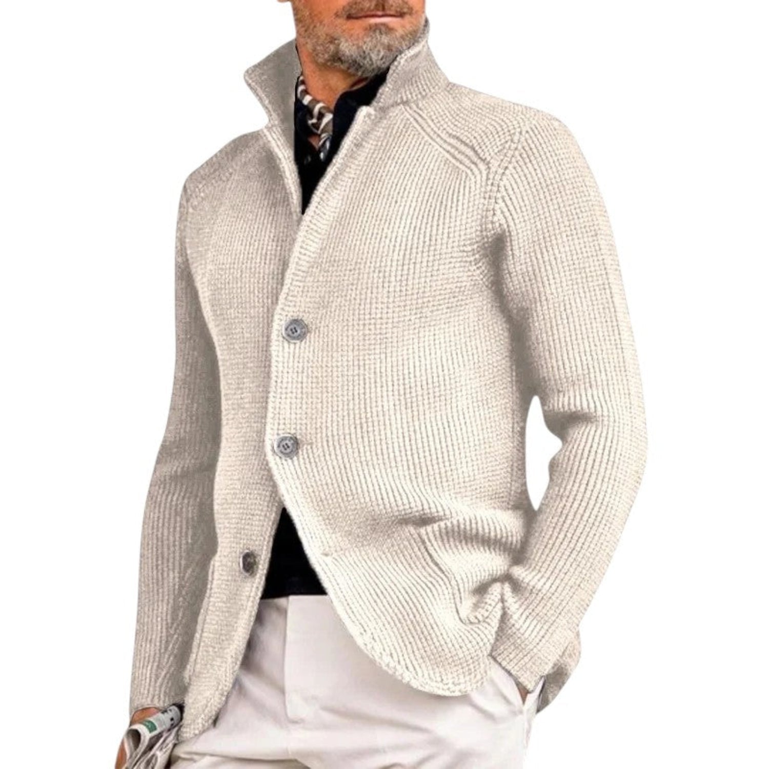 Cardigan Herren Gestrickter Knopfverschluss Gerippter Pullover Klassischer Eleganter Stil