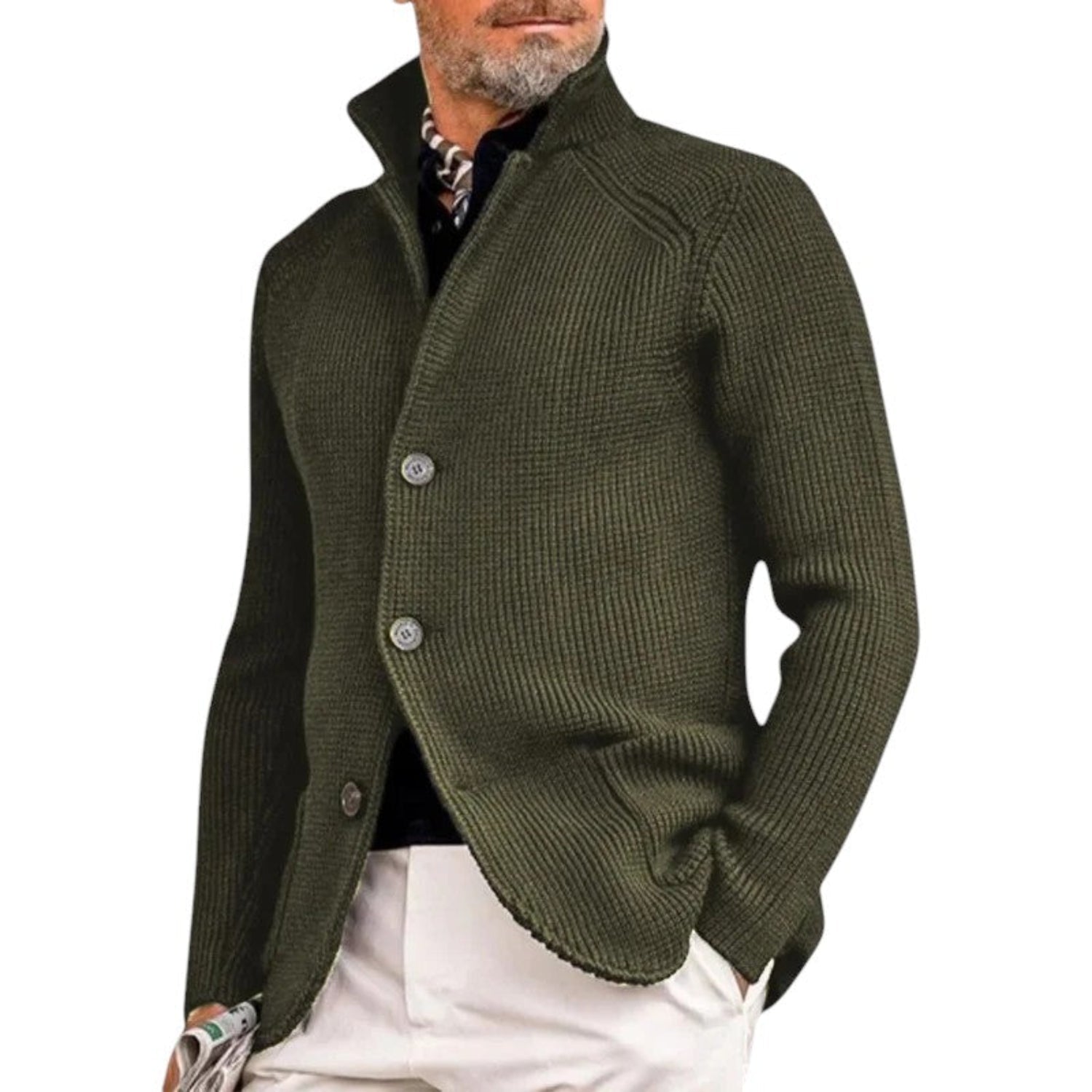 Cardigan Herren Gestrickter Knopfverschluss Gerippter Pullover Klassischer Eleganter Stil