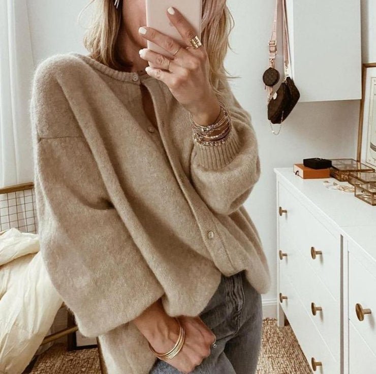 Cardigan da donna caldo ed elegante a maniche lunghe, maglione a girocollo