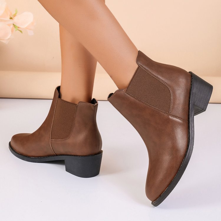 Chelsea Boots Donna Altezza Caviglia Tacco Largo Slip On Stivali Invernali