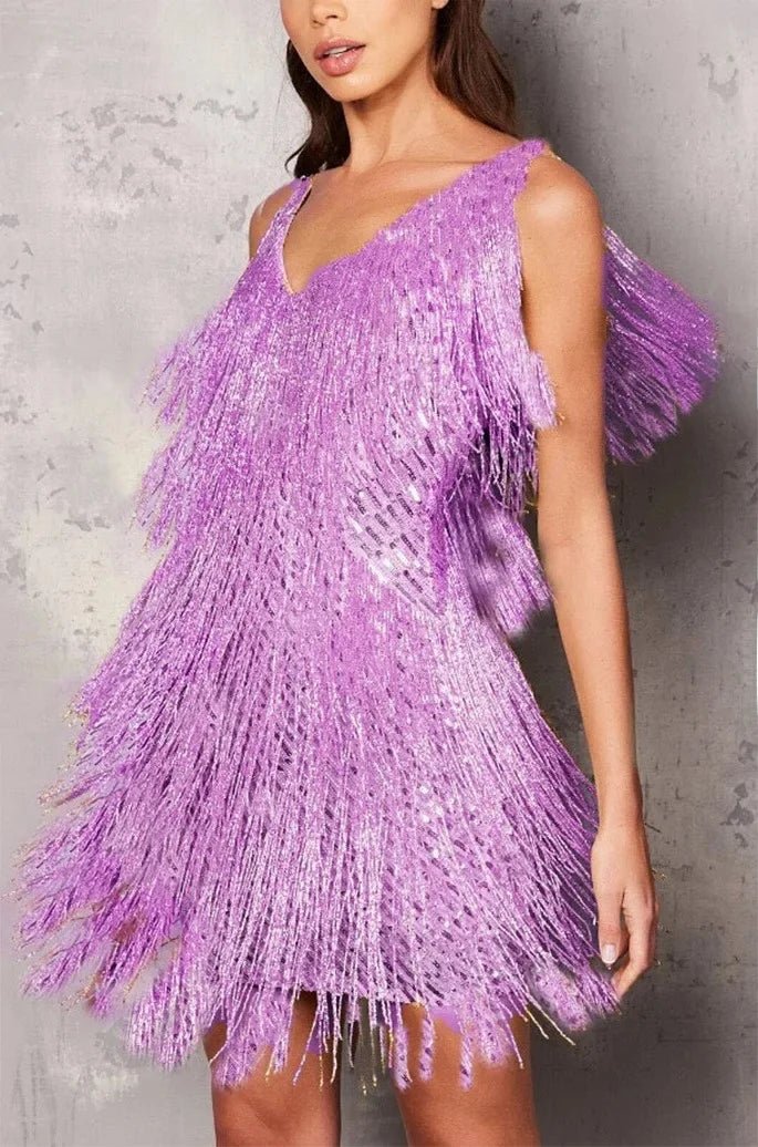 Abito da cocktail da donna vestibilità a-line con frange e dettagli in paillettes