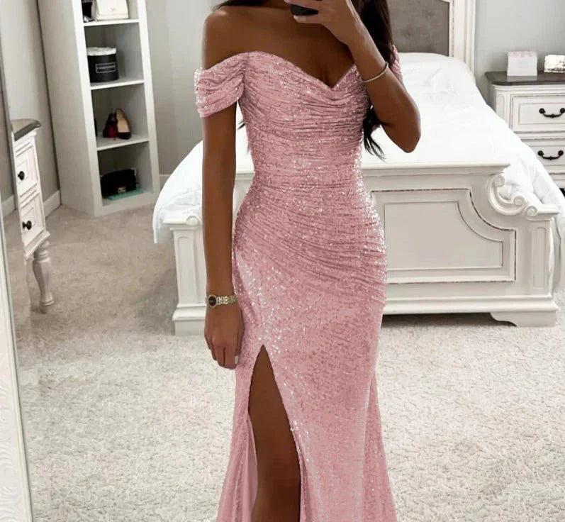 Avond maxi-jurk voor dames met strass-steentjes, elegante jurk