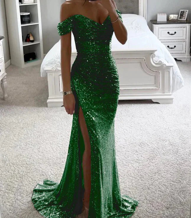 Avond maxi-jurk voor dames met strass-steentjes, elegante jurk