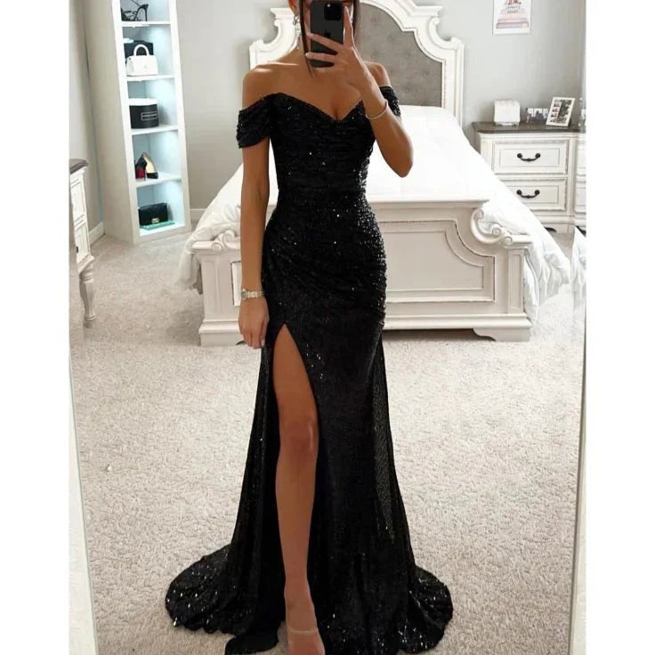 Avond maxi-jurk voor dames met strass-steentjes, elegante jurk