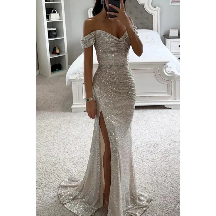 Avond maxi-jurk voor dames met strass-steentjes, elegante jurk