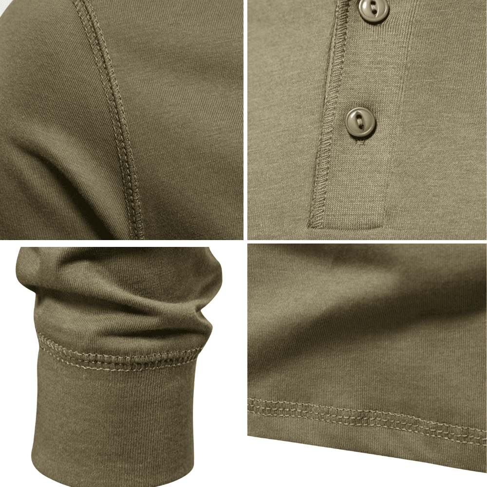 Henley Shirt Men Long Sleeve Regular Fit Button Placket Breathable