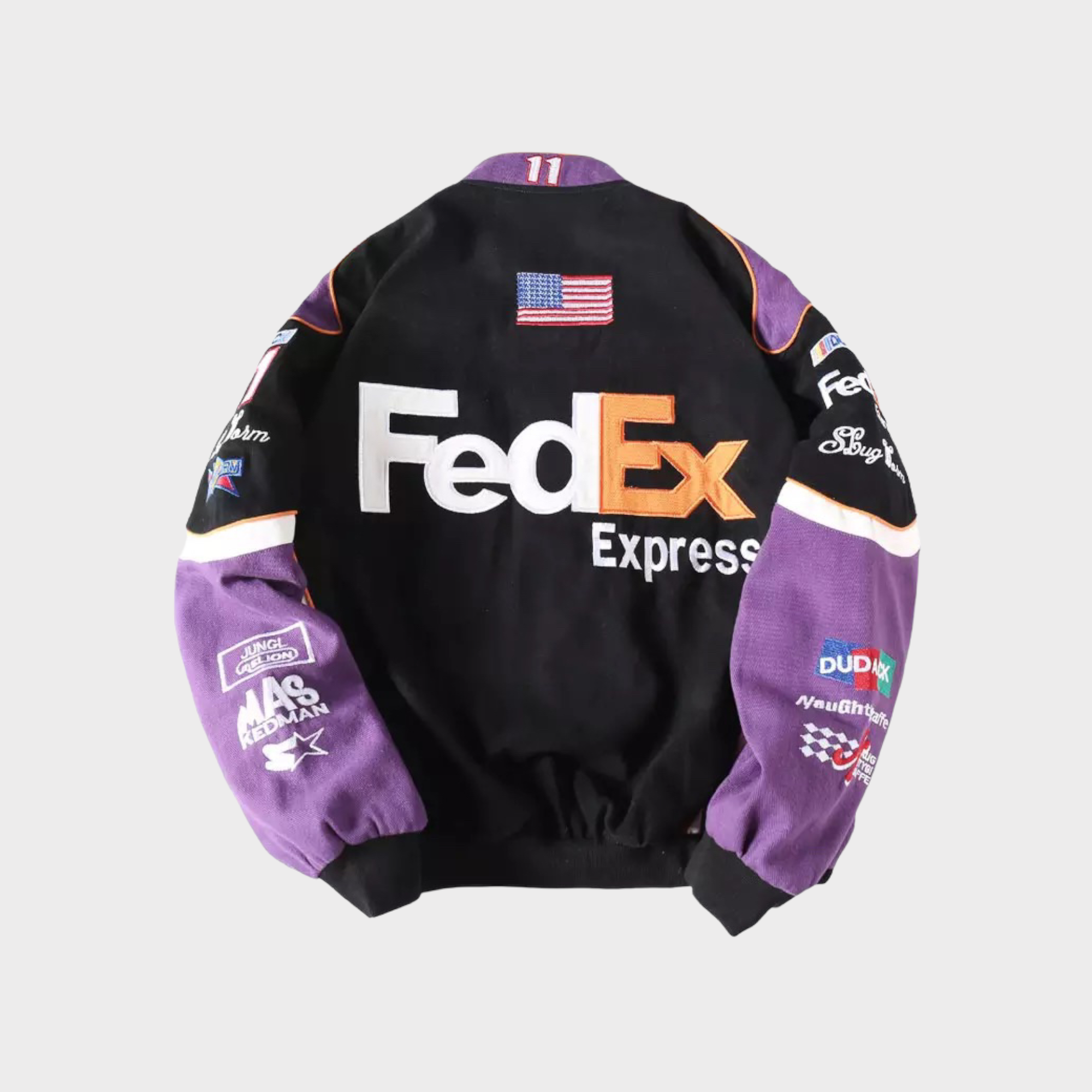 Chaqueta de Carreras FedEx Nascar – Abrigo Motorsport negro/morado bordado
