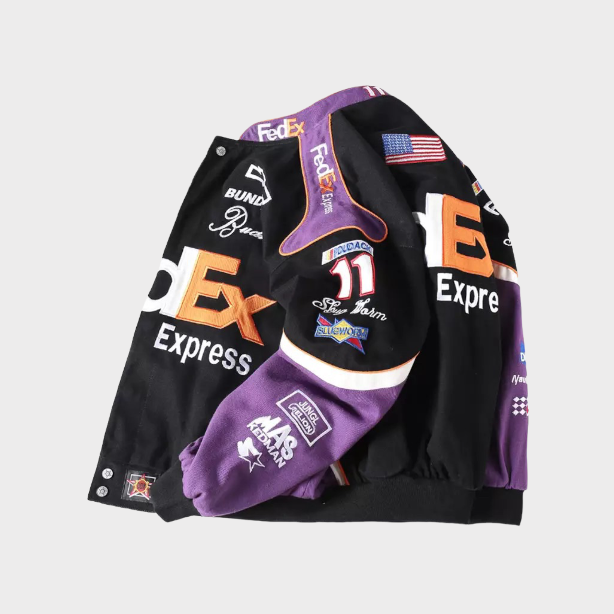 Chaqueta de Carreras FedEx Nascar – Abrigo Motorsport negro/morado bordado