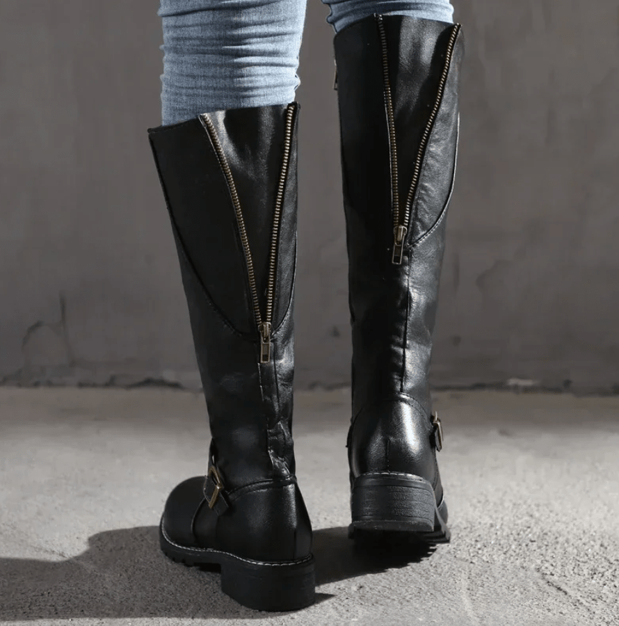 Damen kniehohe Stiefel, hoher Schaft, Reißverschluss