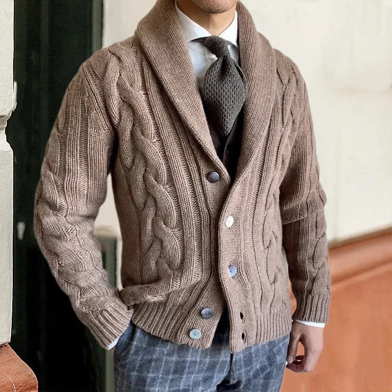 Cardigan lavorato a maglia uomo, chiusura con bottoni, maglione caldo
