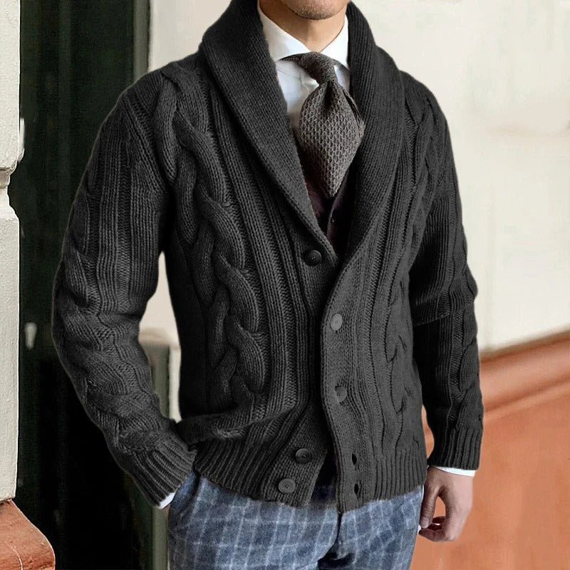 Cardigan lavorato a maglia uomo, chiusura con bottoni, maglione caldo