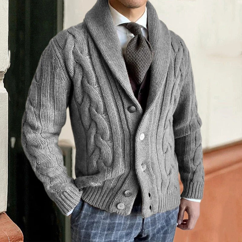Cardigan lavorato a maglia uomo, chiusura con bottoni, maglione caldo