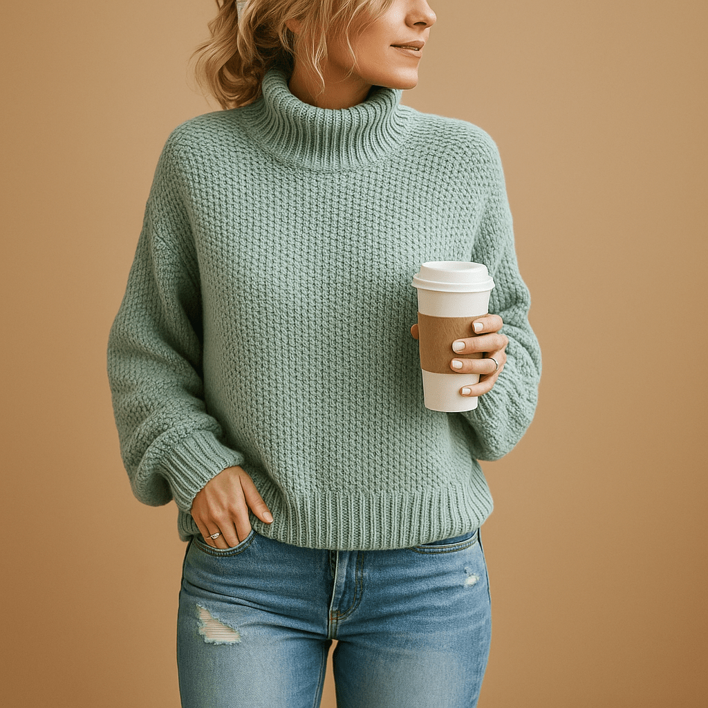 Maglione Donna Collo Alto Maglia Lavorata per Uso Quotidiano