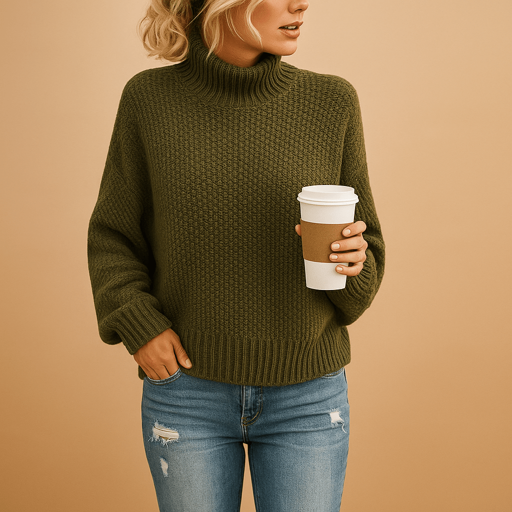 Maglione Donna Collo Alto Maglia Lavorata per Uso Quotidiano
