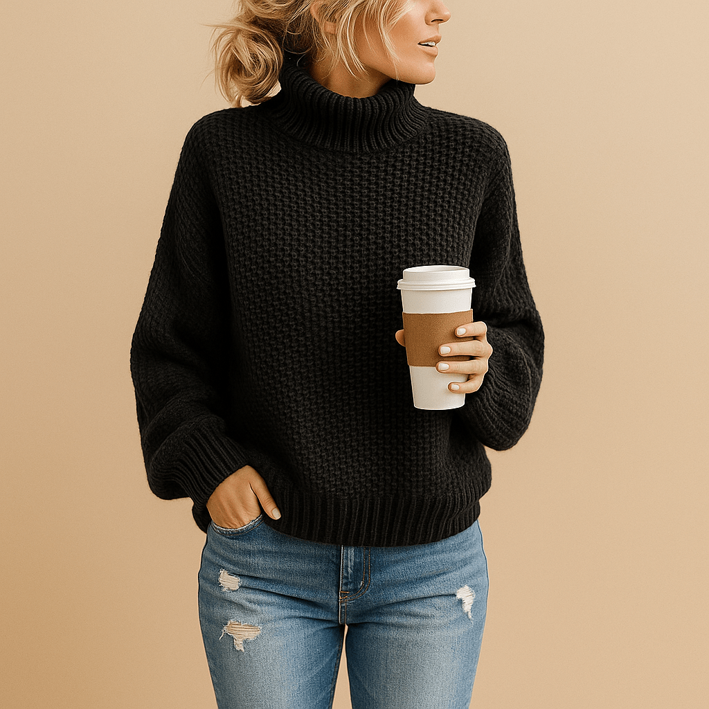 Maglione Donna Collo Alto Maglia Lavorata per Uso Quotidiano