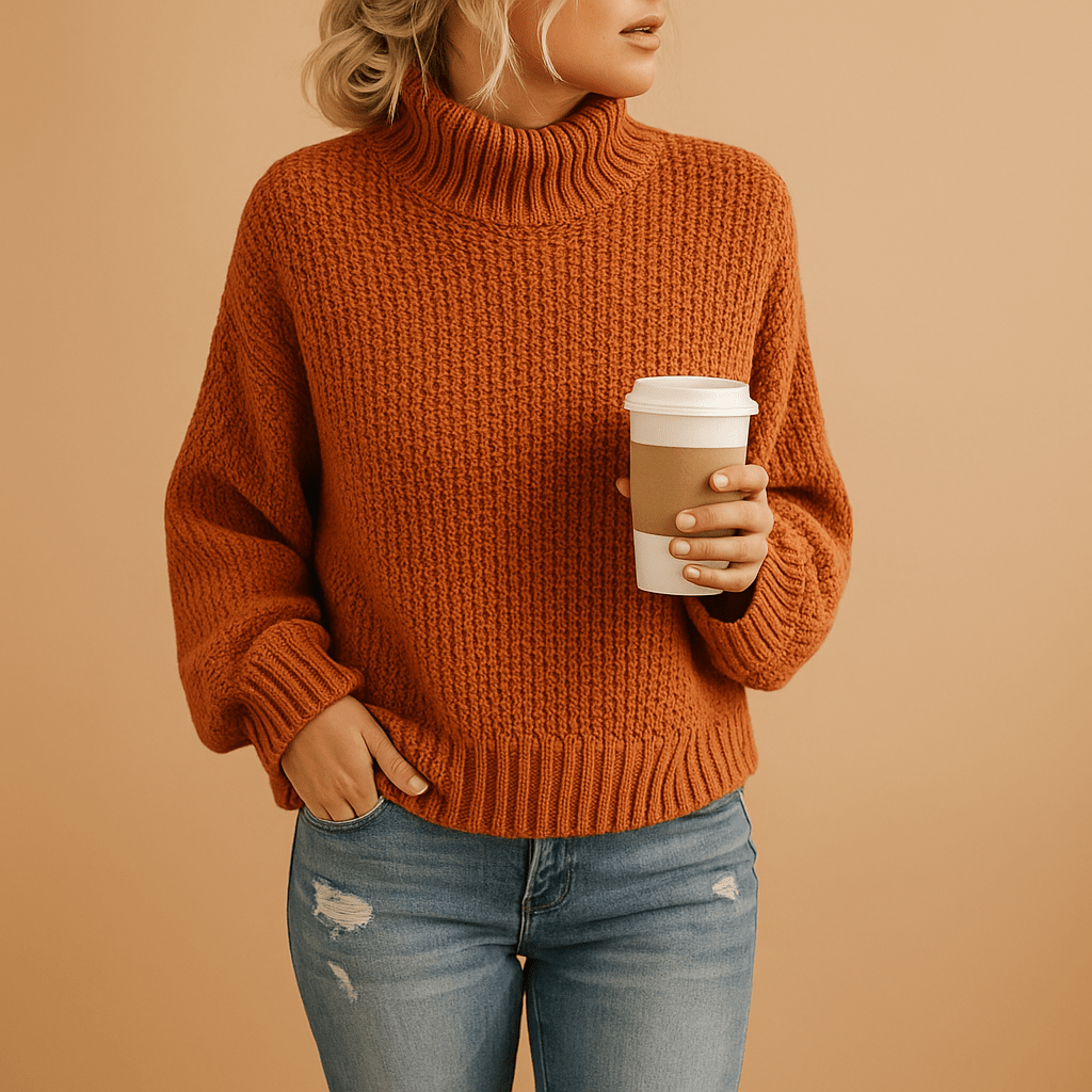 Maglione Donna Collo Alto Maglia Lavorata per Uso Quotidiano
