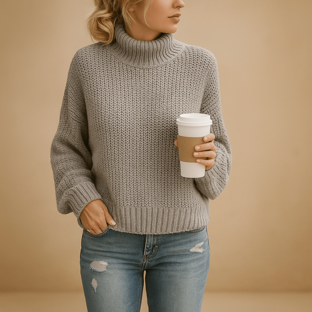 Maglione Donna Collo Alto Maglia Lavorata per Uso Quotidiano