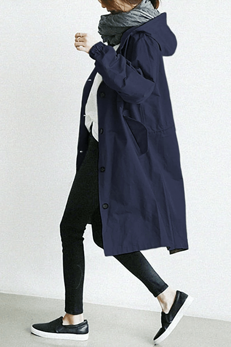 Long Coat Women Button Down Hooded Winter Coat