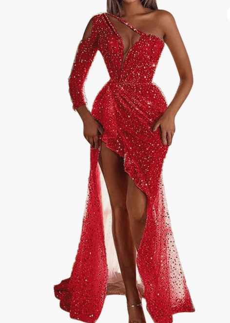 Abito maxi da donna elegante monospalla vestibilità formale